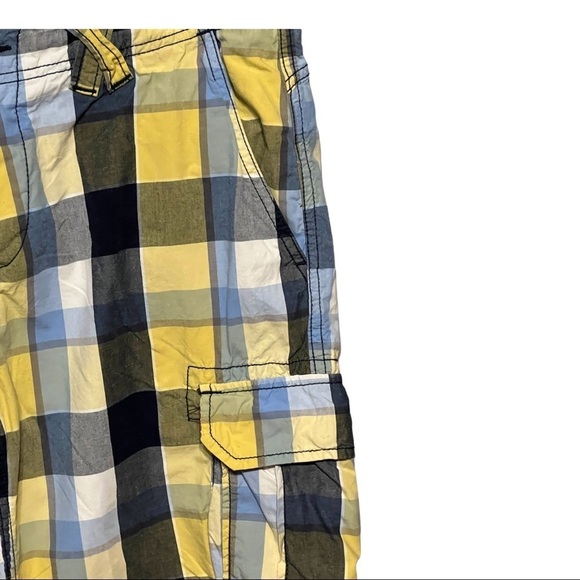 55 Stage Vintage Big Block Yellow Plaid Cotton Casual Cargo Utility Shorts Large - Picture 5 of 12